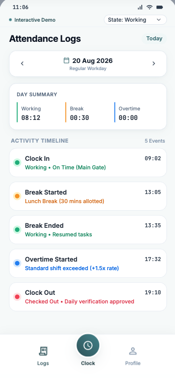 arbeituhr mobile attendance logs