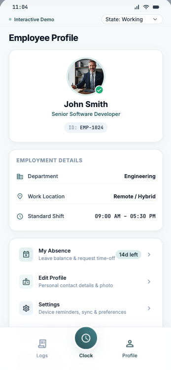 arbeituhr mobile employee profile