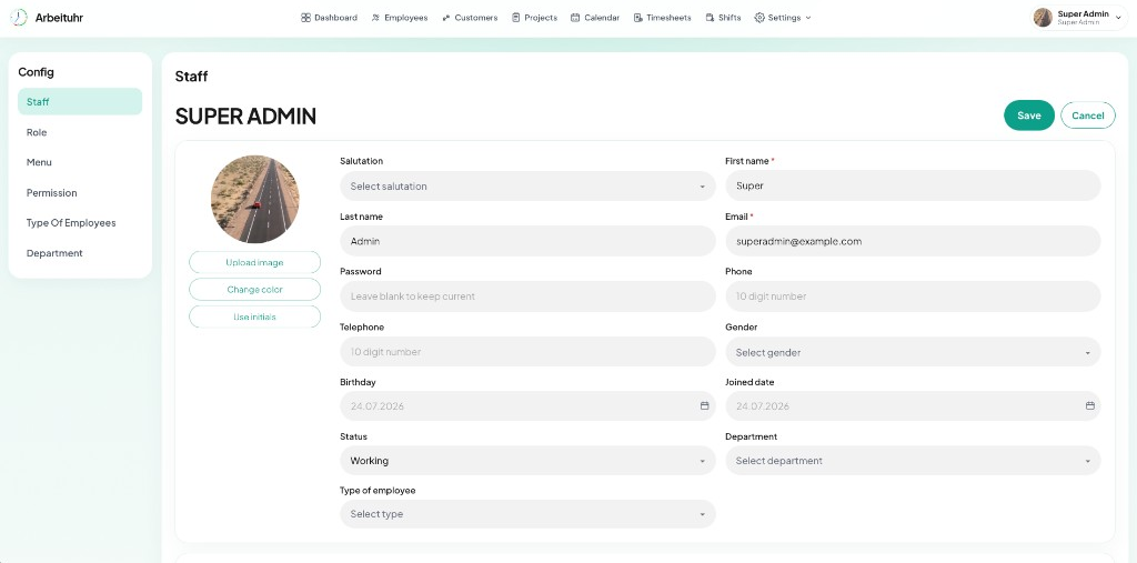 arbeituhr web employee profile